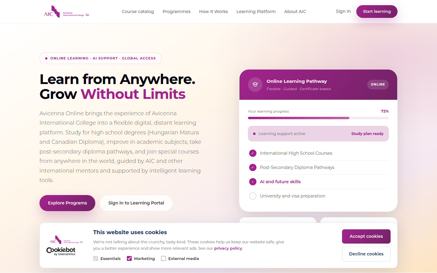 Avicenna Online homepage