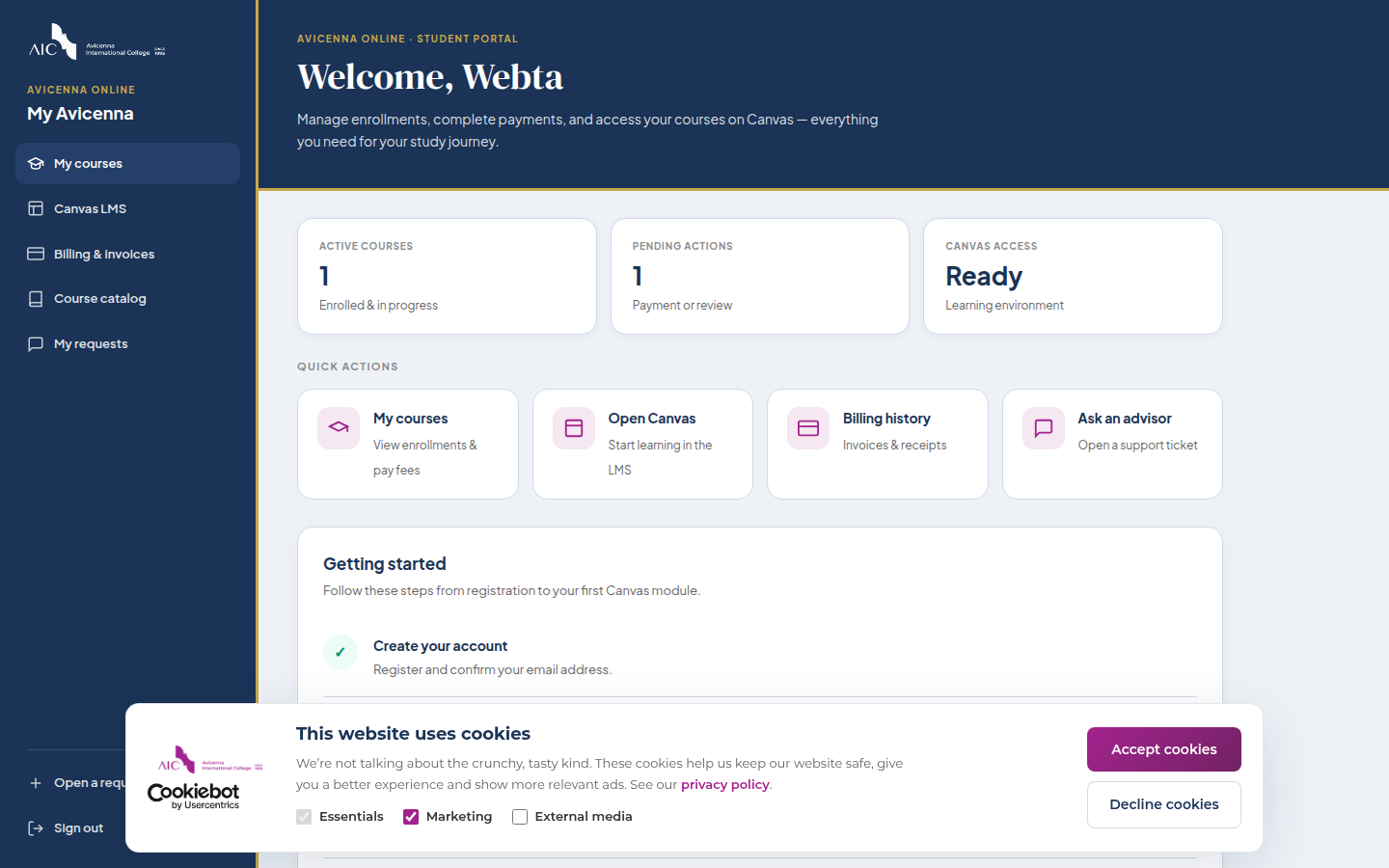 My Avicenna dashboard